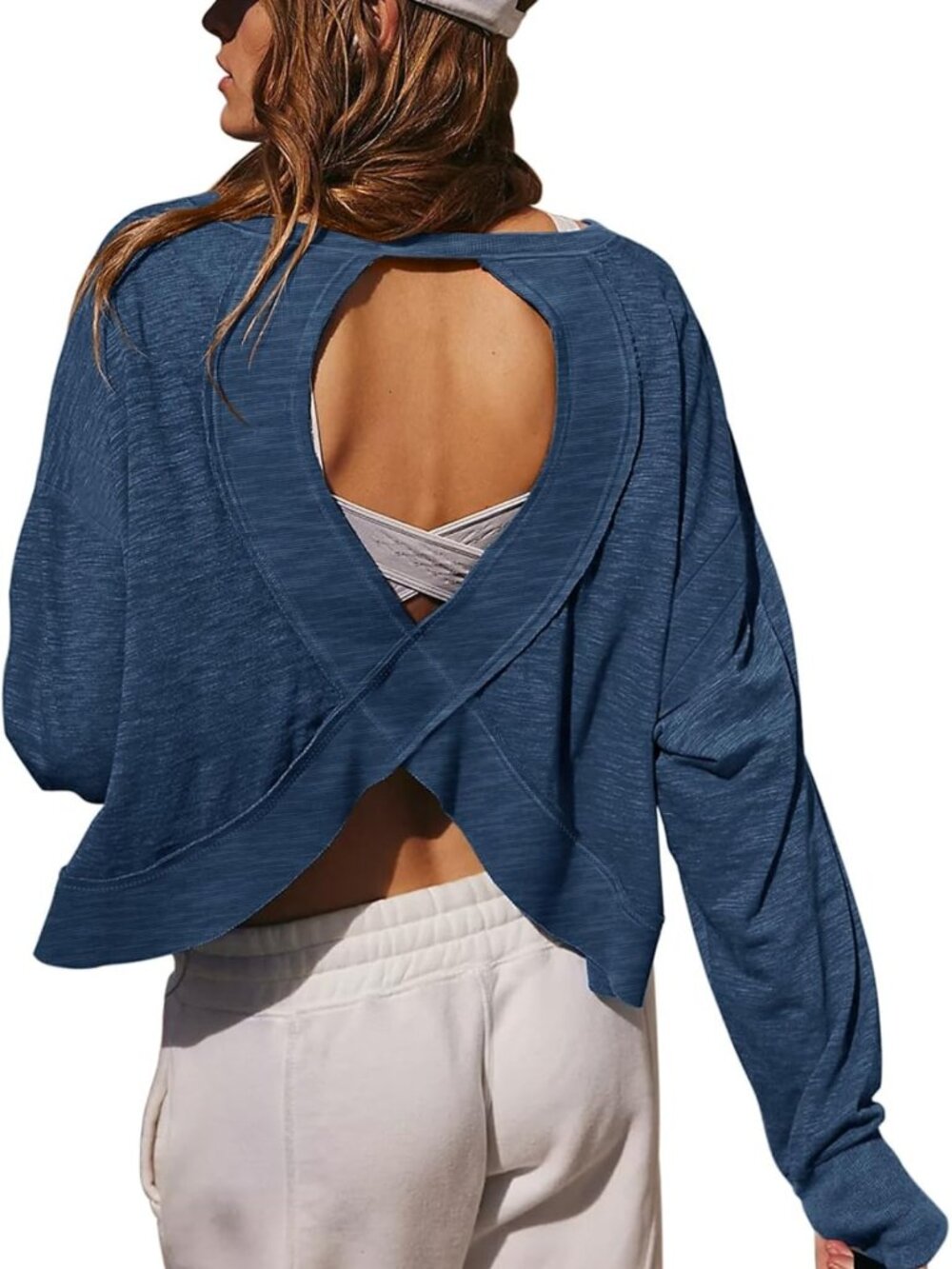 Open Back Long Sleeve Crop Workout Tops for Women | Athletic Activewear Shirt